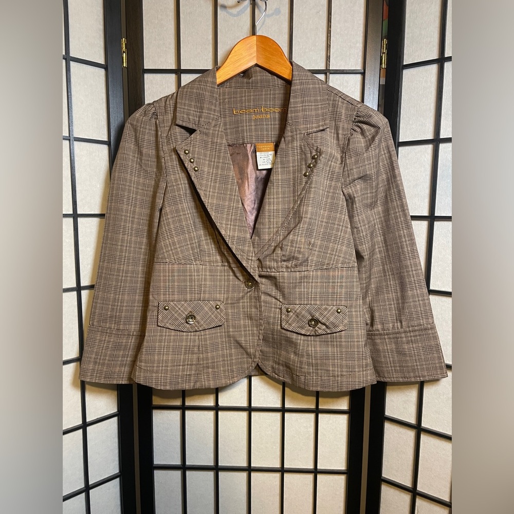 Vintage BOOM BOOM Jeans Women’s Junior Plaid Brown Blazer Jacket Size Large